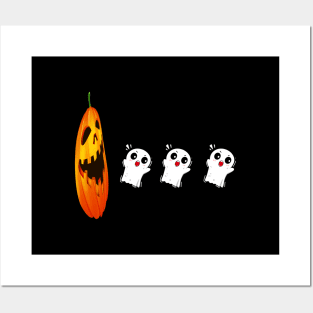 Funny Halloween Pumpkin Eating Ghost Posters and Art